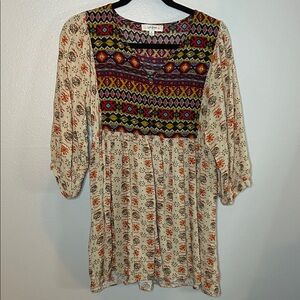 Umgee Cream Tunic with Multicolor Geometric Bodice